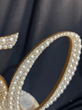 Load image into Gallery viewer, Pearl age number 5&quot; Cake Topper, Wedding rhinestone jewel any number age cake decorations.
