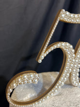 Load image into Gallery viewer, Pearl age number 5&quot; Cake Topper, Wedding rhinestone jewel any number age cake decorations.
