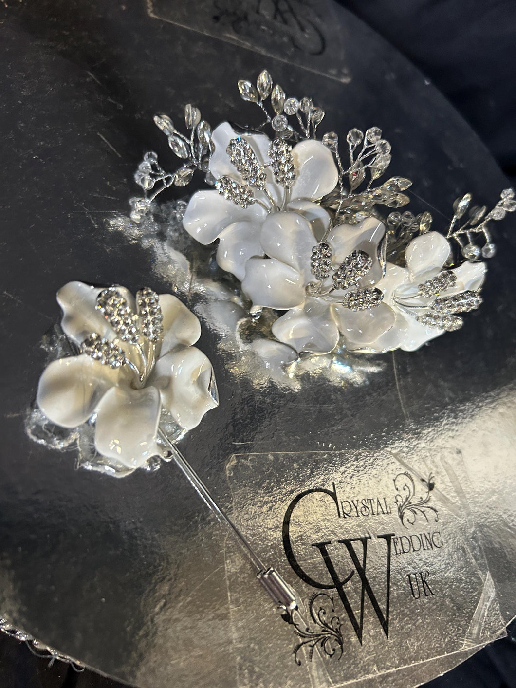 White flower wrist corsage and Boutonniere set wedding or Prom corsage. flower lily , Wedding Buttonhole Boutonnière by Crystal wedding uk