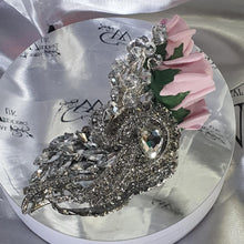 Load image into Gallery viewer, Crystal brooch buttonhole with crystals &amp; Foam roses by Crystal wedding uk
