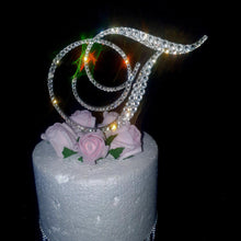 Load image into Gallery viewer, Swarovski Crystal Wedding Cake Topper Custom Monogram Letter, Rhinestone Bling cake Initial Cake decoration
