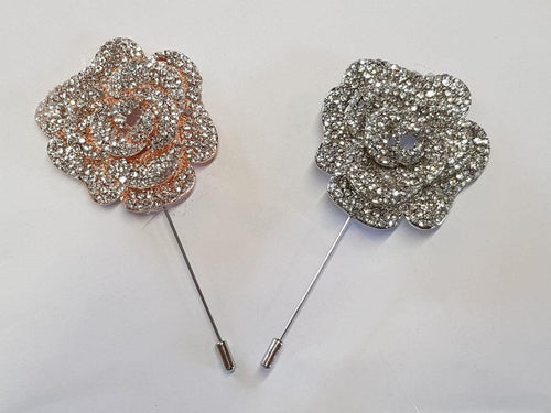 Groom Boutonniere, Crystal rose buttonhole. Silver brooch rhinestone drop, Wedding Buttonhole Pin. by Crystal wedding uk