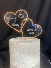Load image into Gallery viewer, Rose gold Crystal heart Cake topper, perdonalised 6&#39;&#39; [ Entwined hearts -personalised cake topper bling cake topper [ rhinestone cake topper
