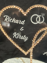 Load image into Gallery viewer, Rose gold Crystal heart Cake topper, perdonalised 6'' [ Entwined hearts -personalised cake topper bling cake topper [ rhinestone cake topper
