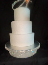Load image into Gallery viewer, Crystal Rotating Wedding Cake Stand 360 Turntable Display Platform Mirrored Cake Base + Free Gift Rhinestone monogram Cake Topper

