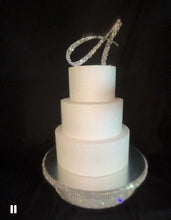 Load image into Gallery viewer, Crystal Rotating Wedding Cake Stand 360 Turntable Display Platform Mirrored Cake Base + Free Gift Rhinestone monogram Cake Topper
