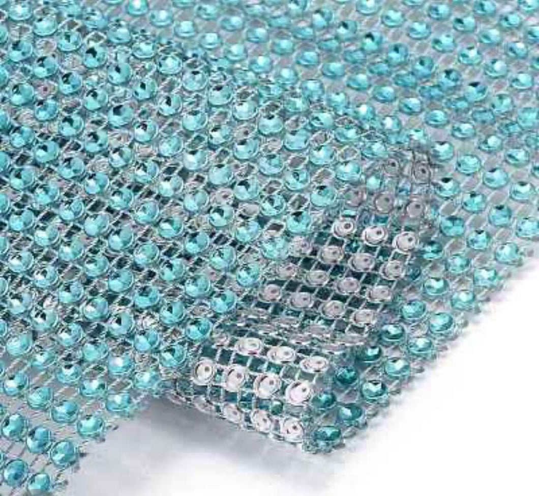 Aqua Diamante ribbon, Crystal effect cake trim, BUY 1 GET 1 FREE diamond mesh, bling mesh 1 Meter cake trim. by Crystal wedding uk
