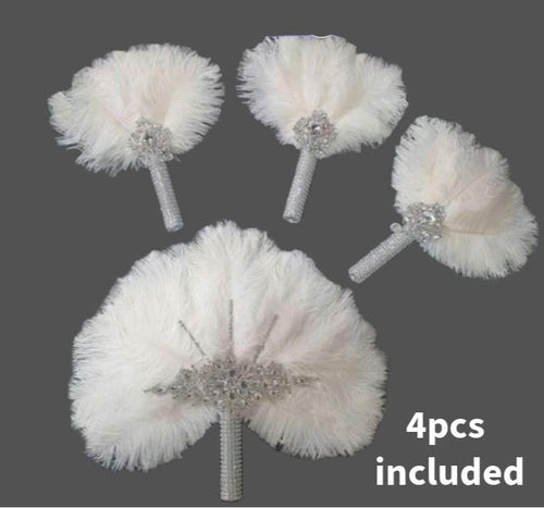 4pcs Feather Fan bouquets, Ostrich feathers, Great Gatsby wedding style 1920's - any colour -custom made by Crystal Wedding UK