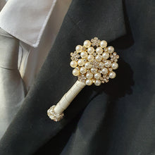 Load image into Gallery viewer, Ivory flower Brooch Groom usher small Boutonniere,Prom corsage,Wedding Buttonhole Boutonnière by Crystal wedding uk
