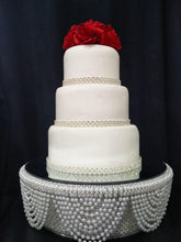 Load image into Gallery viewer, White Pearl and crystals drape design wedding cake stand - round or square all sizes by Crystal wedding uk
