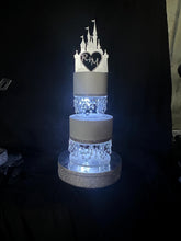 Load image into Gallery viewer, Crystal Chandelier Wedding Cake Separator – LED Tiered cake Stand, Set of 2 (6" &amp; 8")
