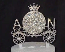 Load image into Gallery viewer, Personalized Crystal Carriage Cake Topper: Luxury Swarovski Initial Monogram topper
