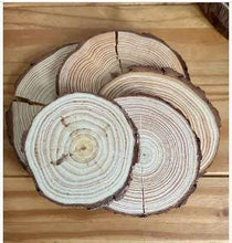 Load image into Gallery viewer, Personalised Engraved Wood Slice, Rustic Wedding Cake Stand
