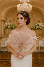 Load image into Gallery viewer, Blush Ostrich Feather Fan Bouquet: Rose Gold Rhinestone, 1920s Wedding

