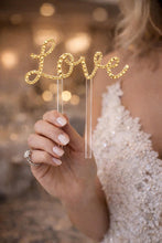 Load image into Gallery viewer, Swarovski Crystal LOVE Cake Topper,4" 6" 8" 10" sizes - Clear, Gold, Rose gold Rhinestone Bling topper
