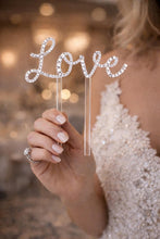 Load image into Gallery viewer, Swarovski Crystal LOVE Cake Topper,4" 6" 8" 10" sizes - Clear, Gold, Rose gold Rhinestone Bling topper
