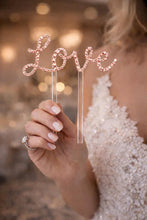 Load image into Gallery viewer, Swarovski Crystal LOVE Cake Topper,4" 6" 8" 10" sizes - Clear, Gold, Rose gold Rhinestone Bling topper
