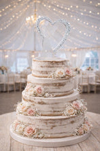Load image into Gallery viewer, Swarovski Crystal Couples Personalised heart Cake Topper, Sparkling Rhinestone Bling topper
