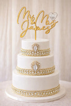 Load image into Gallery viewer, Gold Cake topper,Personalized cake topper,Rustic cake topper,monogram Custom Mr &amp; Mrs cake topper, Wedding Cake topper by Crystal Wedding UK
