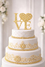 Load image into Gallery viewer, Swarovski Crystal LOVE Cake Topper, 6" Diamante Rhinestone Bling Engagement wedding cake topper
