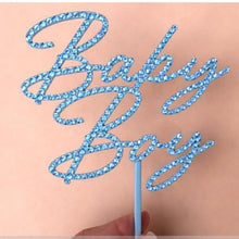 Load image into Gallery viewer, Swarovski Crystal Baby boy Cake Topper: Custom Letter, Blue Rhinestone Bling topper
