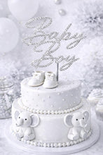 Load image into Gallery viewer, Swarovski Crystal Baby boy Cake Topper: Custom Letter, Blue Rhinestone Bling topper
