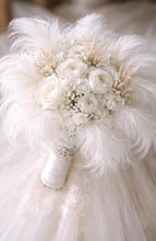 Load image into Gallery viewer, Luxury white feather &amp; rose , vintage-glam, couture bridalbouquet
