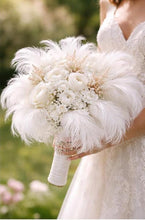 Load image into Gallery viewer, Luxury white feather &amp; rose , vintage-glam, couture bridalbouquet
