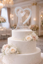Load image into Gallery viewer, Swarovski Crystal Couples Personalised heart Cake Topper, Sparkling Rhinestone Bling topper
