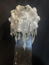 Load image into Gallery viewer, Trailing Brooch Bouquet: Silver Rhinestone Jewel Wedding Bouquet
