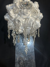 Load image into Gallery viewer, Trailing Brooch Bouquet: Silver Rhinestone Jewel Wedding Bouquet
