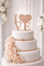 Load image into Gallery viewer, Swarovski Crystal LOVE Cake Topper, 6" Diamante Rhinestone Bling Engagement wedding cake topper

