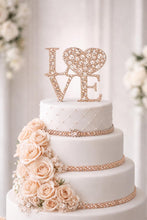 Load image into Gallery viewer, Swarovski Crystal LOVE Cake Topper, 6" Diamante Rhinestone Bling Engagement wedding cake topper
