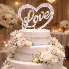 Load image into Gallery viewer, Swarovski Crystal HEART LOVE Cake Topper, 6" Diamante Rhinestone Bling Engagement wedding cake topper
