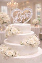 Load image into Gallery viewer, Swarovski Crystal HEART LOVE Cake Topper, 6" Diamante Rhinestone Bling Engagement wedding cake topper

