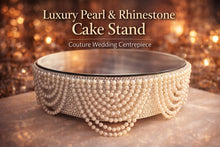 Load image into Gallery viewer, Pearl Rhinestone Wedding Cake Stand Vintage Inspired Mirror Top Cake display stand
