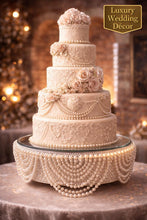 Load image into Gallery viewer, Pearl Rhinestone Wedding Cake Stand Vintage Inspired Mirror Top Cake display stand

