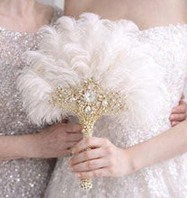 Load image into Gallery viewer, Luxury Ostrich Feather Bridal Fan – Vintage style glass Rhinestone Wedding fan Bouquet
