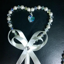 Load image into Gallery viewer, Flower girl wand, Crystal &amp; Pearl heart. by Crystal wedding uk
