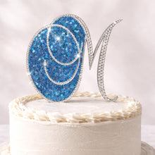Load image into Gallery viewer, 6 Inch Rhinestone Letter Cake Topper | Custom Initial Monogram | Silver Crystal Birthday Wedding Cake Decor
