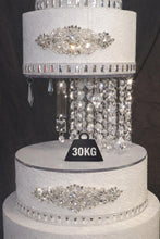 Load image into Gallery viewer, Crystal Chandelier Wedding Cake Stand LED Illuminated Cake Centrepiece Tall Luxury Floating Cake Display Illusion 3 tier set
