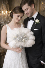 Load image into Gallery viewer, Art Deco Feather Bridal Bouquet | 1920s Gatsby Rhinestone wedding Fan
