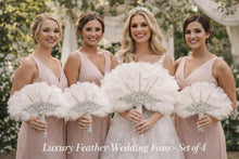 Load image into Gallery viewer, 4pcs Feather Fan Bouquet Set, Ostrich ,Rhinestone Crystal, 1920s Wedding bouquet
