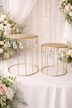 Load image into Gallery viewer, Gold Metal Cake Stand with Crystal Drops, Wedding Event Display
