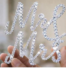 Load image into Gallery viewer, Crystal wedding cake topper, Swarovski bling, Sparkly wedding decor 6" wide CLEAR Rhinestone Bling topper
