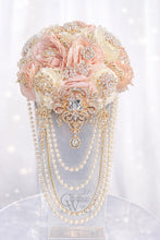 Load image into Gallery viewer, Bridal blush brooch pearl flower bouquet, rhinestone bridal flowers by crystal wedding UK
