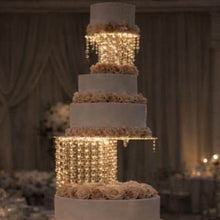 Load image into Gallery viewer, Tall 3-Tier Crystal Chandelier Wedding Cake Stand with LED Lights – Illuminated Cake Display
