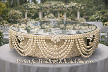 Load image into Gallery viewer, Pearl Drape Wedding Cake Stand, Crystal &amp; Pearl Wedding Cake Display, Vintage Cake Riser bridal and Special Event Gatsby Vintage Cake holder

