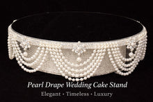 Load image into Gallery viewer, Pearl Drape Wedding Cake Stand, Crystal &amp; Pearl Wedding Cake Display, Vintage Cake Riser bridal and Special Event Gatsby Vintage Cake holder

