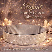 Load image into Gallery viewer, Pearl &amp; Real Crystal Wedding Cake Stand | Custom Size Pearl Cake Stand | Luxury Wedding Dessert Display Stand

